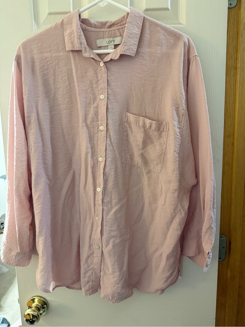 LOFT Blush Pink Relaxed Button-Up Shirt beach coverup spring shirt